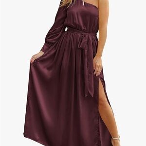 Chic One-Shoulder Burgundy Dress